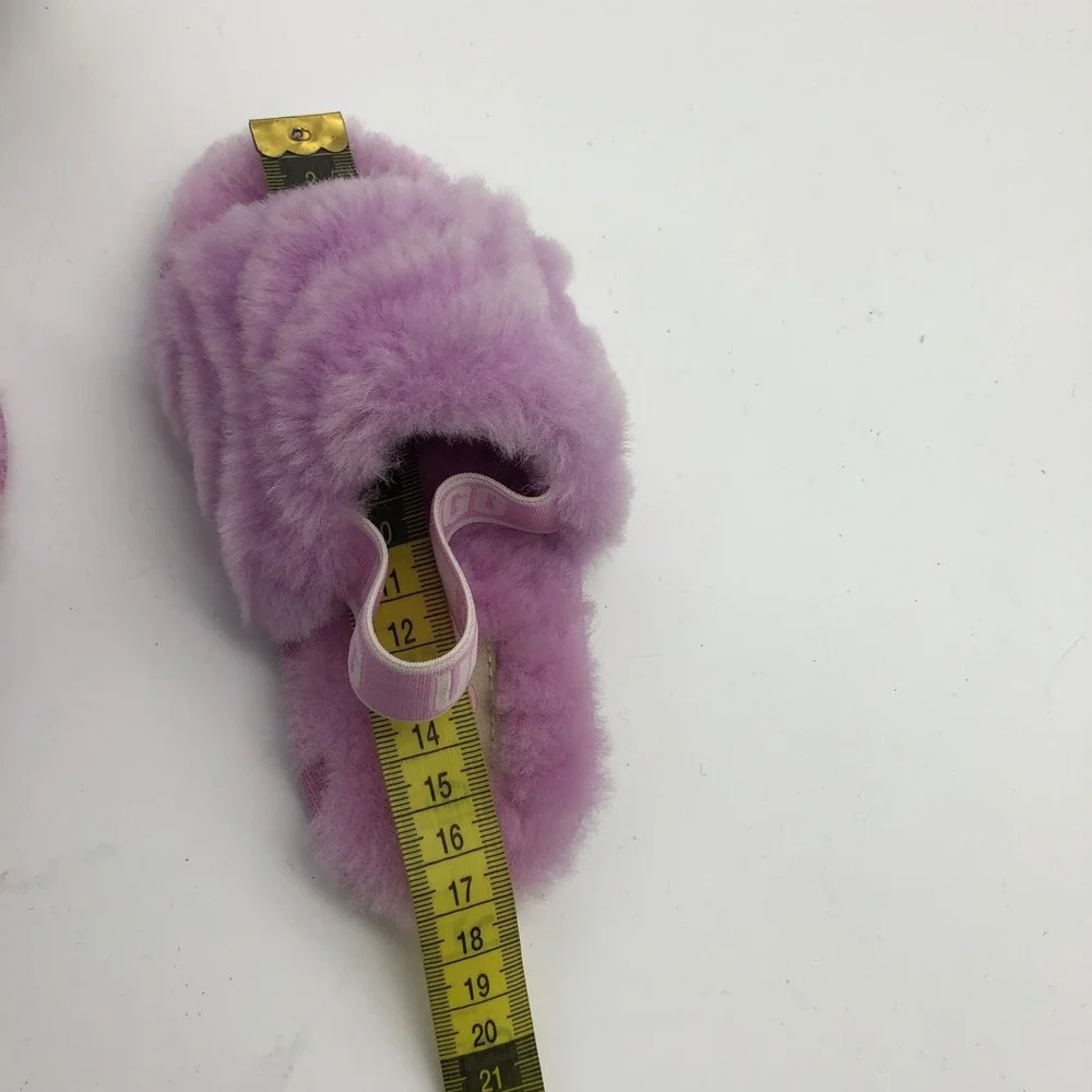 UGG Kids Girls Fluff Yeah Slide Purple Fluffy Slingback Sandals Size 10 ~17cm